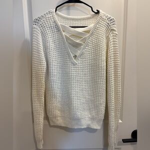 Ambiance Cream V-Neck Sweater with Crisscross Back